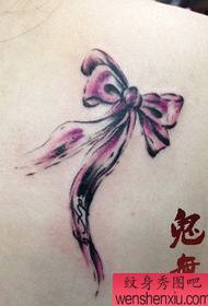 girls shoulders beautiful and popular freehand bow tattoo pattern