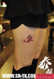 girl legs small and cute totem cat tattoo pattern