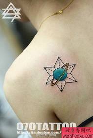 girl shoulder small planet tattoo pattern