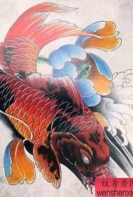 hermoso manuscrito de tatuaje de calamar y loto de colores