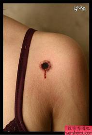 popular pop-blooded bullet hole tattoo pattern on girl's shoulder