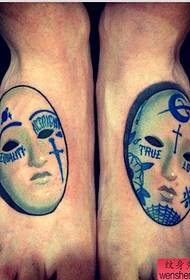 a popular mask tattoo work on the instep