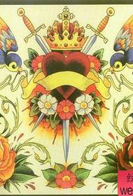 a group of beautiful popular swallow roses love crown tattoo manuscript