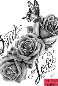 beautiful black and white roses popular Tattoo manuscript