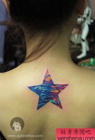 girl's beautiful colored five-pointed star tattoo pattern