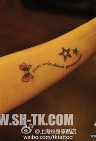 girl arm fashion bow and five-pointed star tattoo pattern