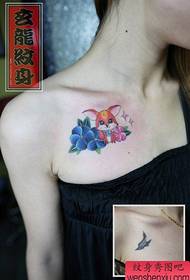 beauty clavicle small and cute fox tattoo pattern