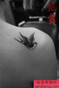 The girl's shoulder is small and beautiful black and white small swallow tattoo pattern