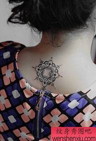 girl back neck small classic Indian style totem tattoo pattern