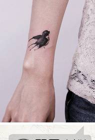 popular female ink swallow tattoo pattern on the wrist of the girl