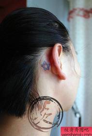 girl ear a small popular ghost five-pointed star tattoo pattern  169941 - girl's small leg leopard five-pointed star tattoo pattern