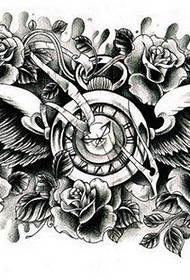ein wunderschön beliebtes taschenuhr flügel rose tattoo muster
