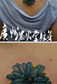 girl back popular beautiful small chrysanthemum tattoo pattern