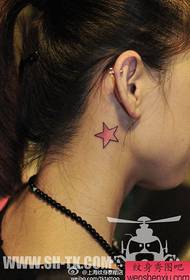 girls ear small pink five-pointed star tattoo pattern