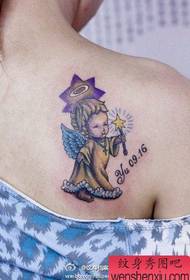 girl back popular cute little angel tattoo pattern