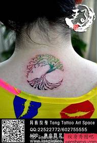 გოგონა კისრის პოპულარული ლამაზი ტოტემი პატარა ხის tattoo ნიმუში