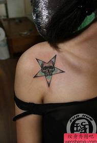 girl's shoulder popular classic pentagonal Star skull tattoo pattern