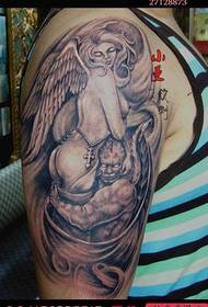 male arm cool angel and demon tattoo pattern