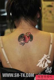 girl's back popular small love wings tattoo pattern