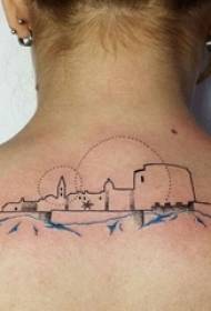 girl back black line sketch creative literary beautiful castle tattoo picture