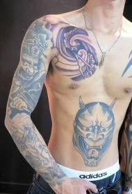 male abdomen and flower arm tattoo pattern