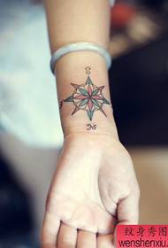 girl's wrist beautiful compass tattoo pattern