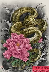 populaarne klassikaline värv Snake Peony Tattoo käsikiri