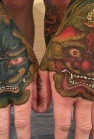 beautiful colorful Asian devil tattoo pattern on the back of the hand