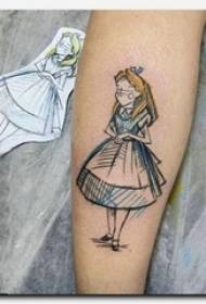 女生手臂上彩绘水彩素描可爱女生肖像卡通纹身图片