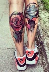 kojos senosios mokyklos akvarelė didelis rožių tatuiruotės modelis