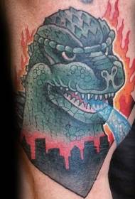 кичинекей Multicolored карикатура Godzilla тату үлгүсү