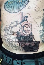 waist side unfinished realistic western train tattoo pattern