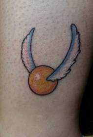 enkel tegneserie gylden ball med vinger tatoveringsmønster