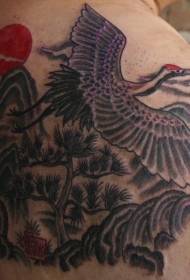 shoulder ink crane landscape tattoo pattern