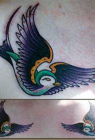 traditional colored bird tattoo pattern