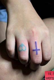 girl finger small fresh cross love and anti-war symbol tattoo pattern