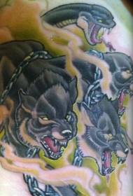 Tecknad helvete hund och orm tatuering mönster