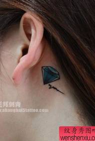 female Children's ear colored small diamond tattoo pattern