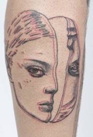 eng Vielfalt vu schwaarze Linn Skizz kreativ an exquisite abstrakte Portrait Tattoo Muster