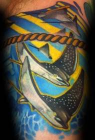 Lula de fundo do mar e corda Cartoon padrão de tatuagem