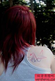 girl shoulders a color thousand paper crane tattoo pattern