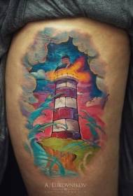 male arm color lighthouse tattoo pattern