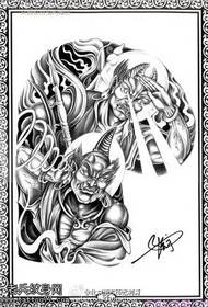 Chinese style one-horned evil god tattoo pattern