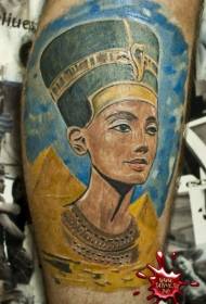 Egyptian pyramid and Nefertiti princess color realistic tattoo pattern