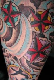 leg colored Japanese traditional tattoo pattern