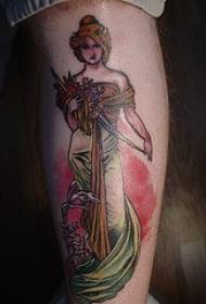 warna tradisional wanita Yunani yang cantik dengan pola tato bunga