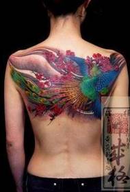 hrbtna barva japonskega vzorca tetovaže pava