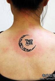 girl back totem moon and letter tattoo pattern