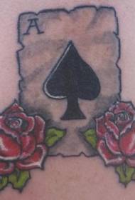 shoulder color old school rose and card tattoo