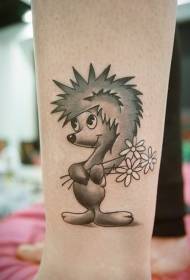 cartoon gray hedgehog with bouquet tattoo pattern